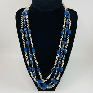 Silver & Blue Beaded Layered Necklace